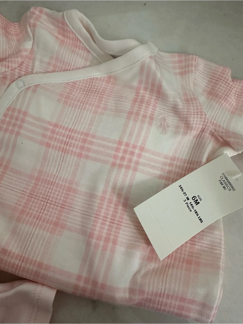 Ralph Lauren Pink & White Baby Pajama Tops - 3-Pack